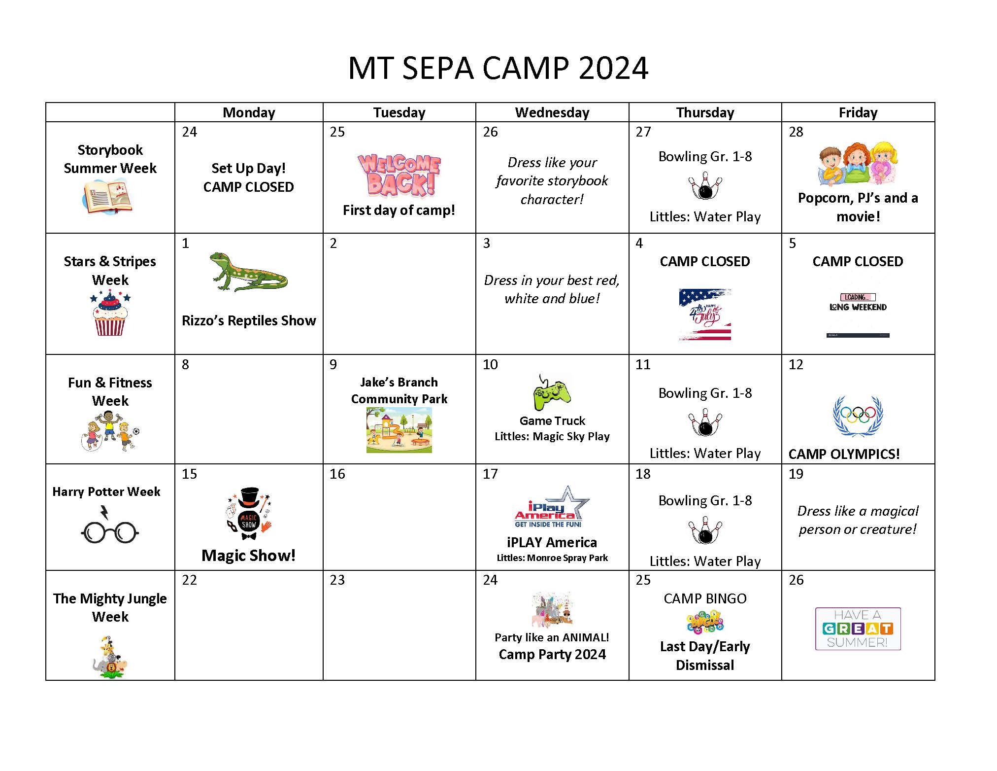 MT SEPA CAMP CALENDAR 2024