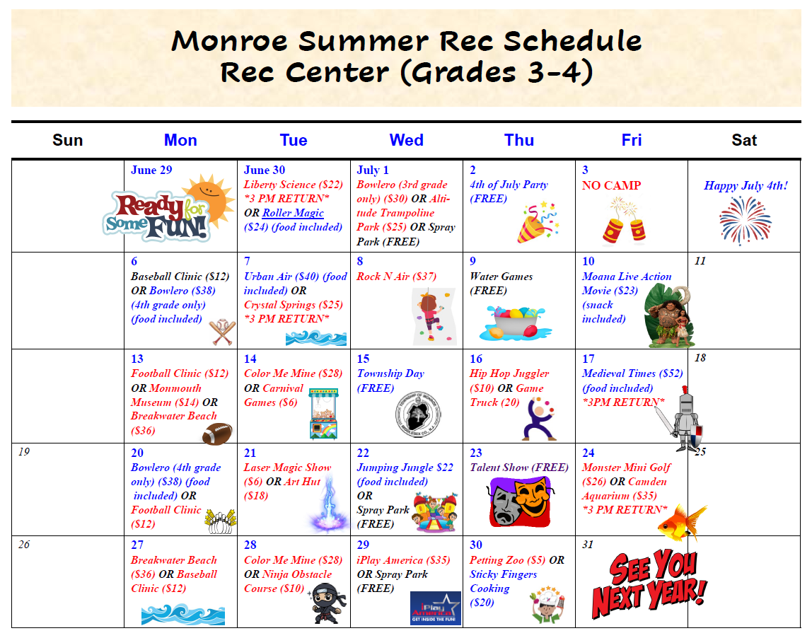 REC CENTER GRADES 3 4 TRIPS 2026